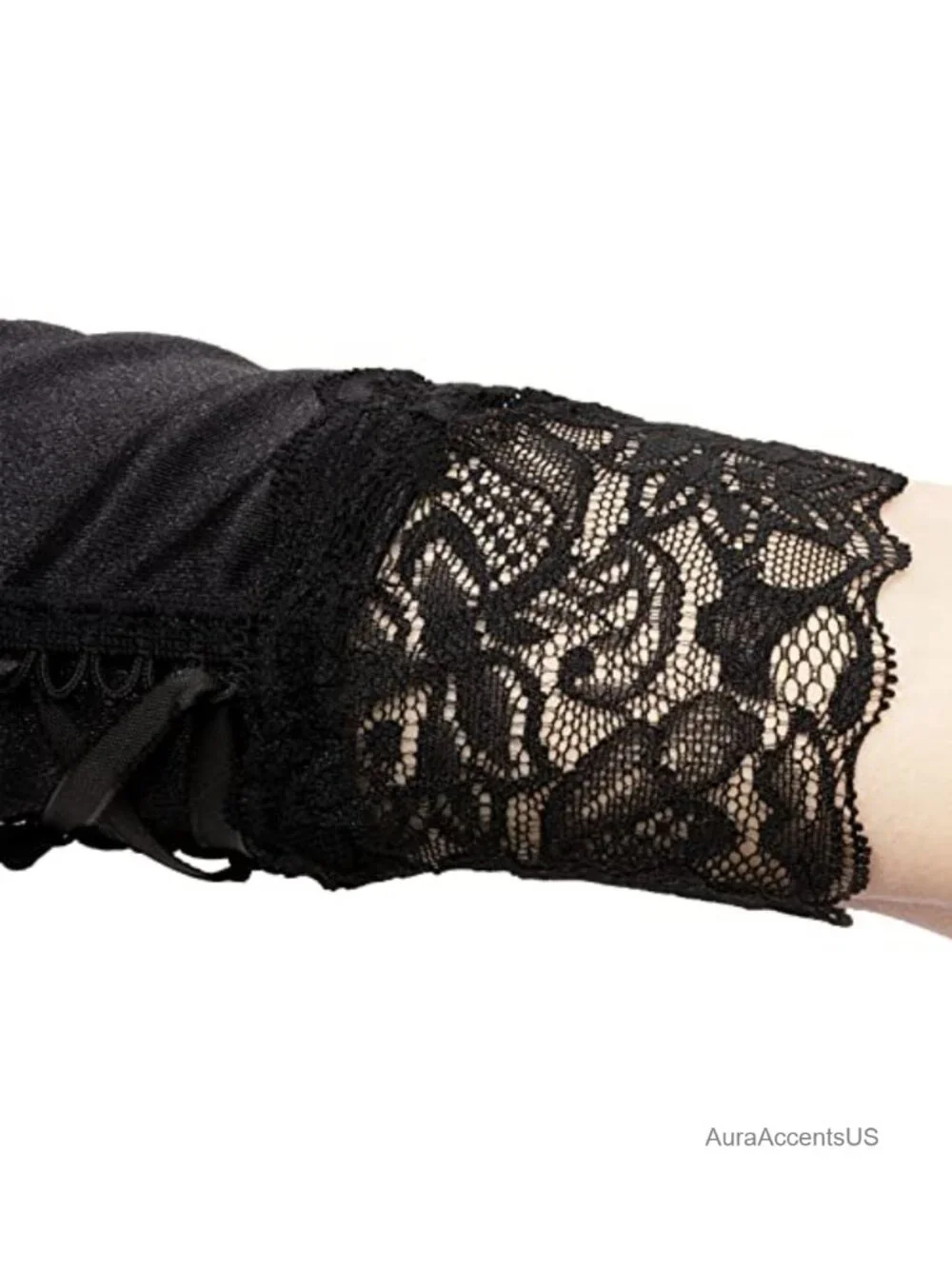 Fingerless Satin Lace Up Arm Warmer Costume Gloves